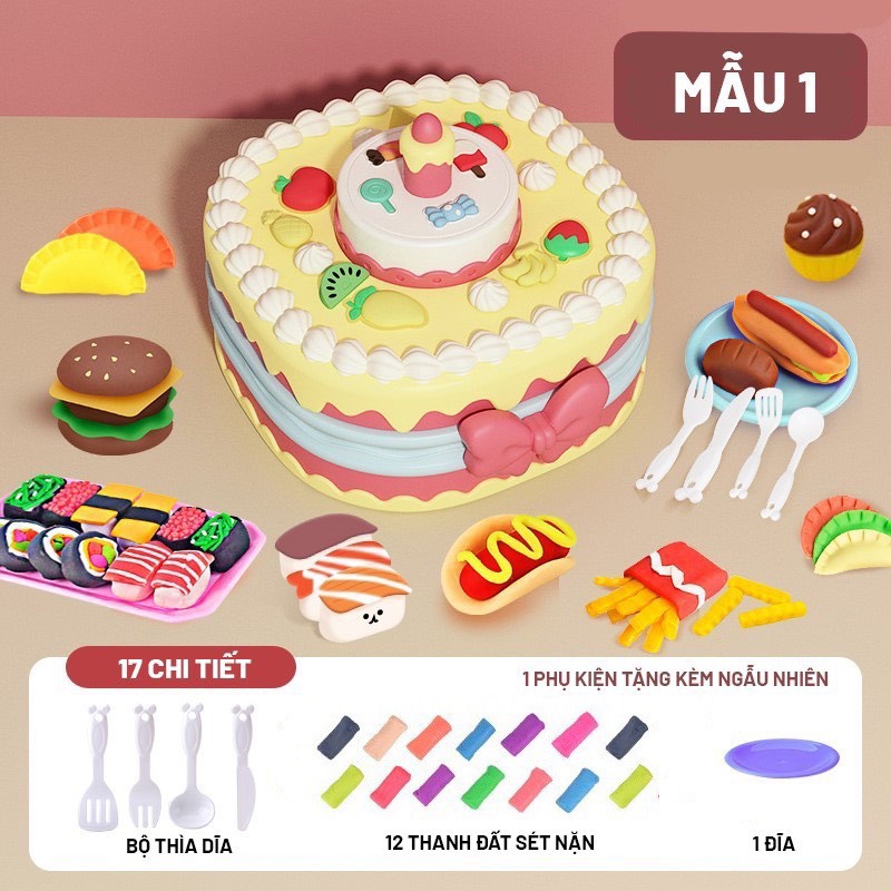 Đồ chơi trang trí bánh sinh nhật kèm đất nặn, đồ chơi đất nặn bánh sinh nhật cho bé thoả sức sáng tạo