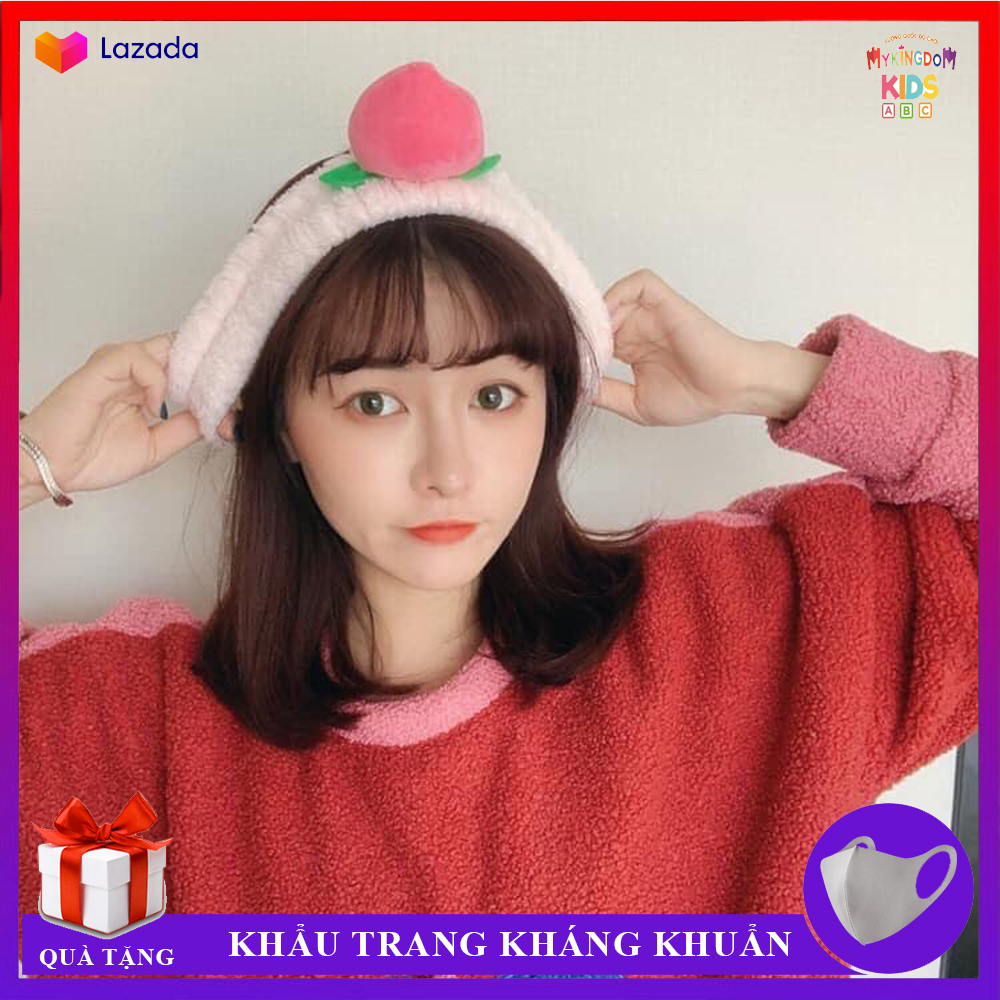 Băng đô rửa mặt trái đào - băng đô co dãn cà rốt - siêu kute dễ thương