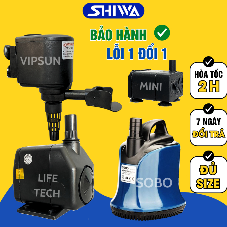 Máy bơm chìm / bơm đáy hút cặn hồ cá chính hãng sobo / lifetech - máy bơm nước hồ cá cao cấp đủ size 100d/200d/300d/500d shiwa