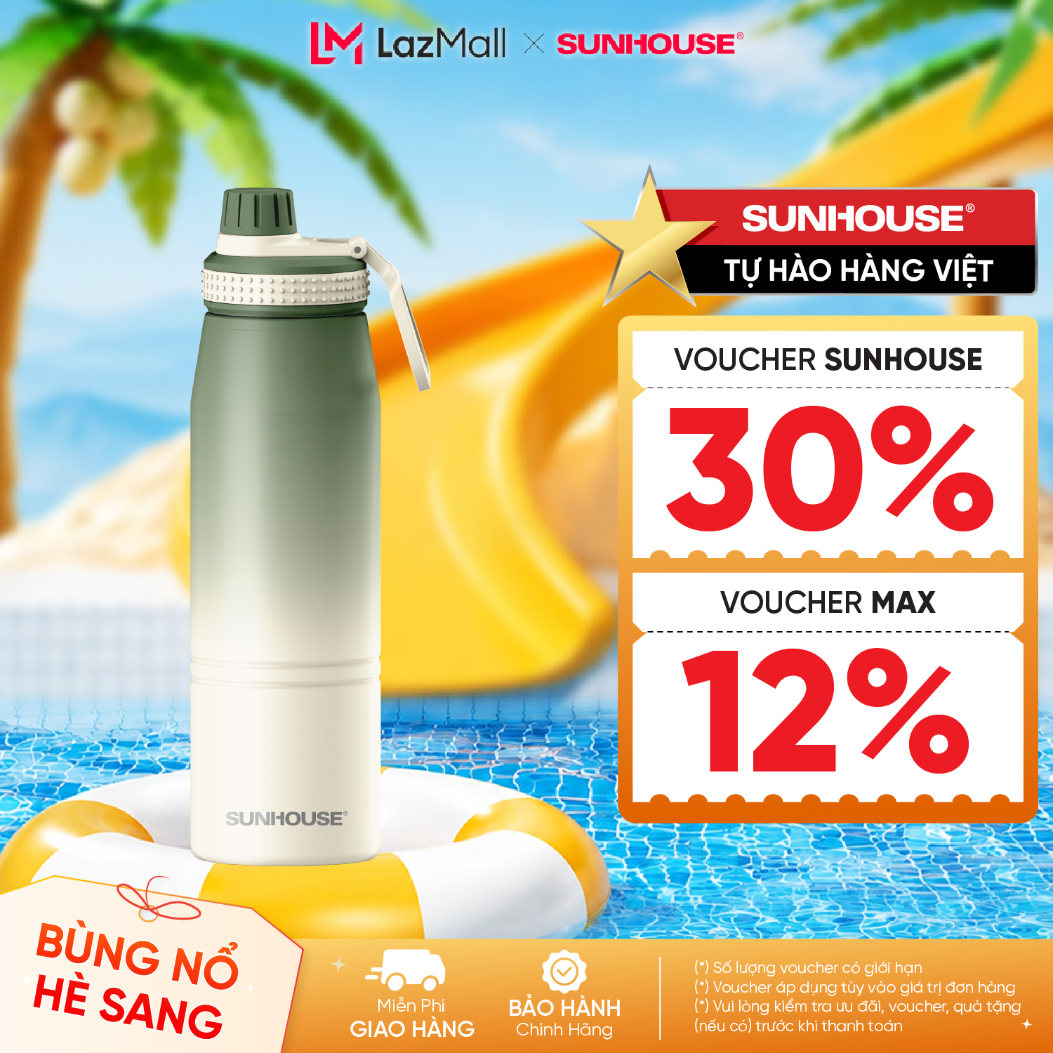 Bình giữ nhiệt Ignite 900ml Sunhouse KS-TU900IG//KS-TU900IP - Inox 304 an toàn - Giữ nhiệt 8-10h - Miệng uống linh hoạt