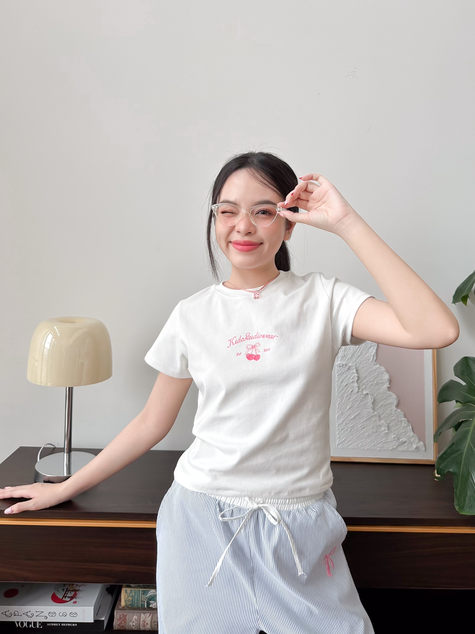 Kido - áo thun tay ngắn cổ tròn ribbon tee