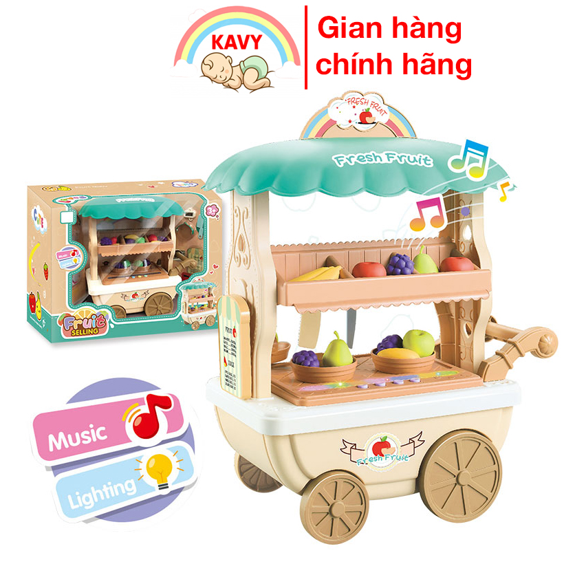 Đồ chơi bán hàng trẻ em bán trái cây, hoa quả có âm thanh và ánh sáng, thích hợp cho bé gái, xe đẩy tiện dụng- KAVY