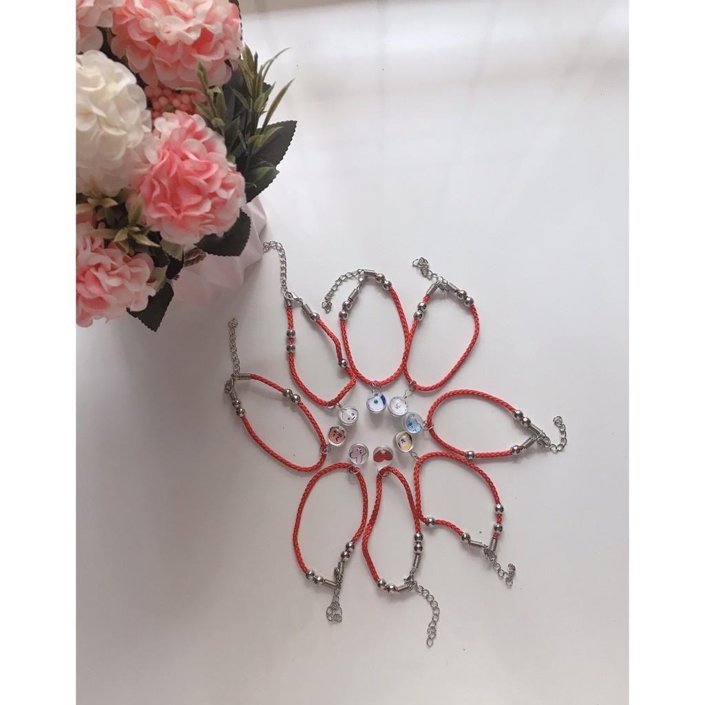 Vòng tay Bangtan Boys chibi Bangtan Boys thuỷ tinh sợi chỉ đỏ may mắn đeo tay may mắn phụ kiện nữ thời trang phong cách Hàn Quốc army