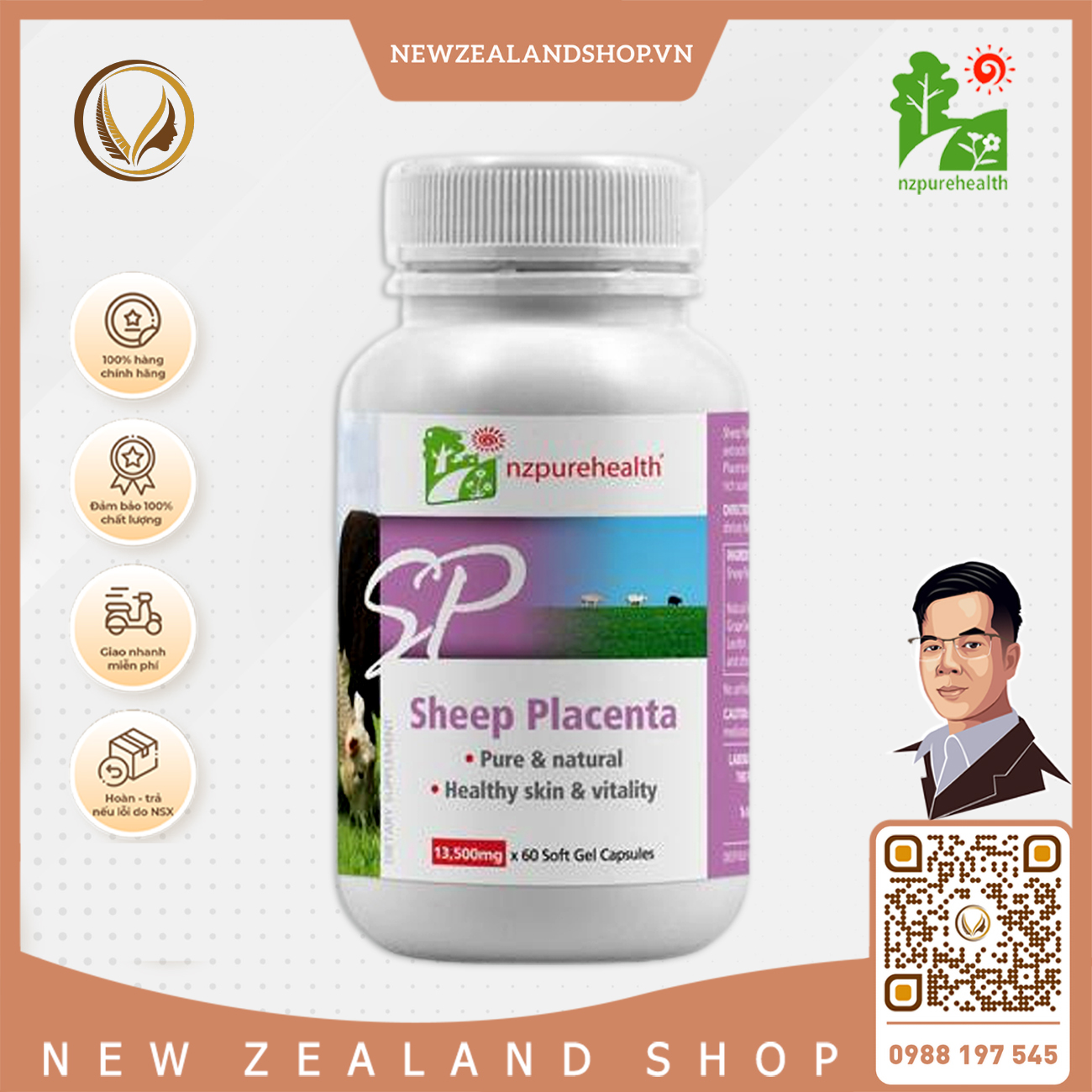 Viên uống nhau thai cừu mờ nám, tàn nhang Nz Pure Health Sheep Placenta 30 viên