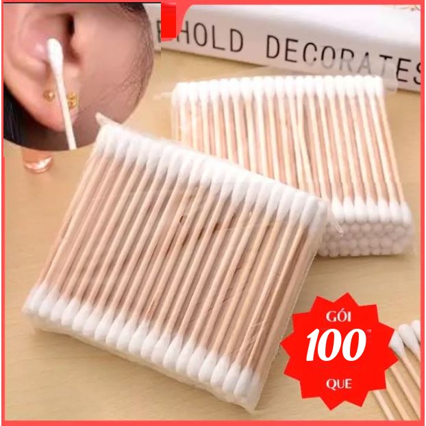 Tăm Bông Gỗ 100 que kháng khuẩn an toàn thân thiện môi trường