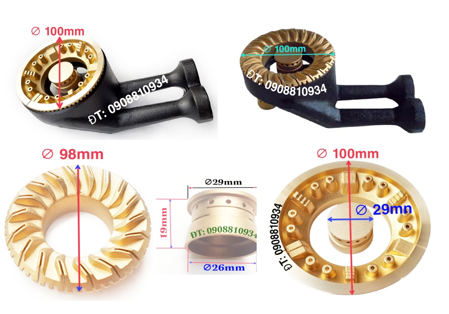 Điếu bếp ga gang đôi 100mm / đầu đốt bếp gas đôi âm duong