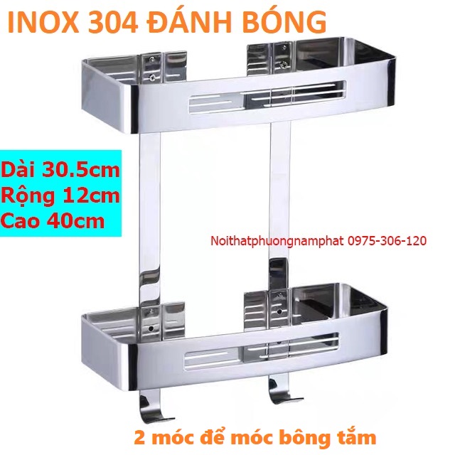 [GIÁ SỐC ĐÁNH BÓNG ĐẸP] Kệ sữa tắm 2 Tầng Đựng Sữa Tắm Dầu Gội 100% INOX 304 Trong Nhà Tắm KGB2 KỆ THẲNG tấm 2 TẦNG có móc treo bông tắm phân biệt với hàng rẻ