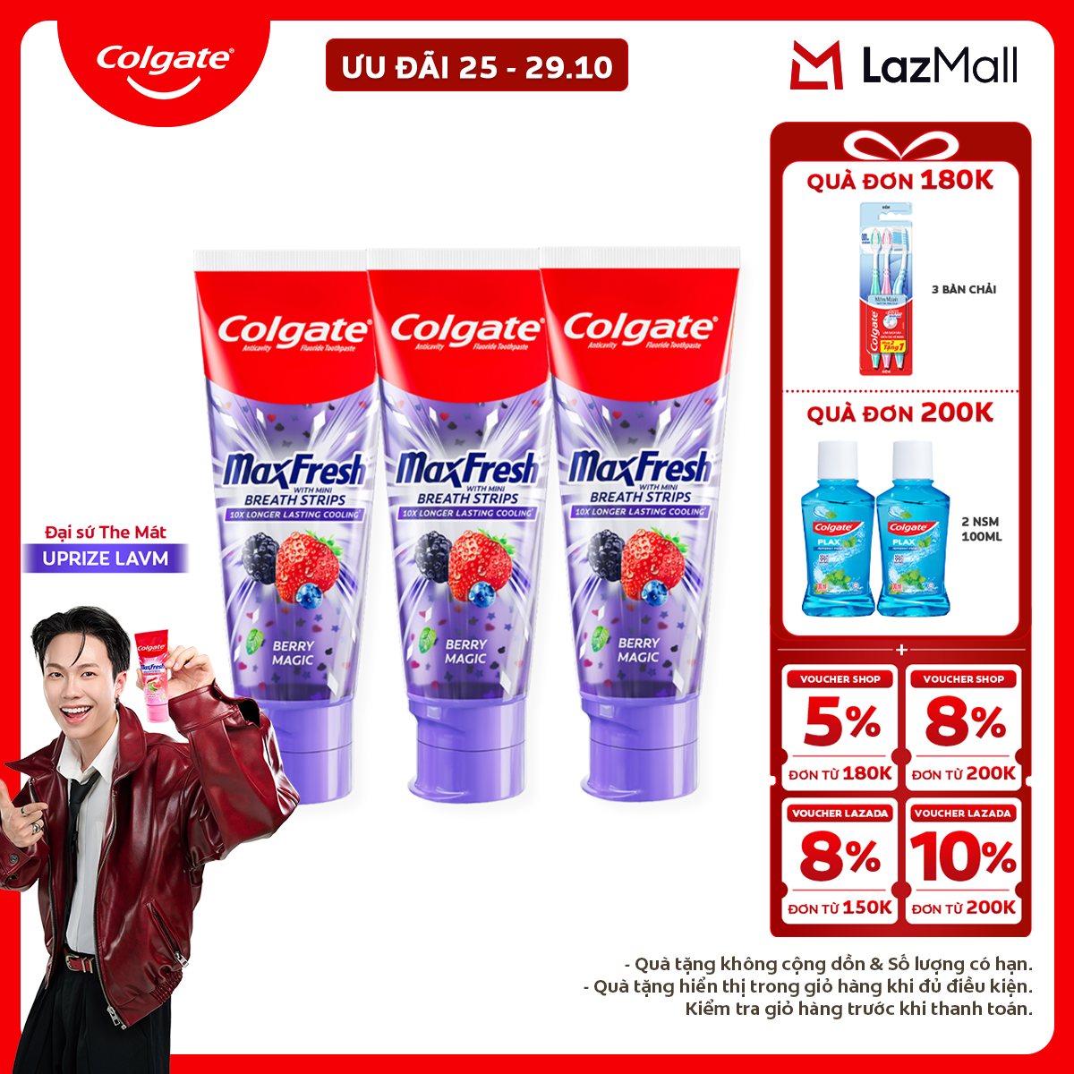 Bộ 3 Kem đánh răng Colgate MaxFresh hương nhiệt đới, tinh thể quả mọng tươi mát 100g/tuýp