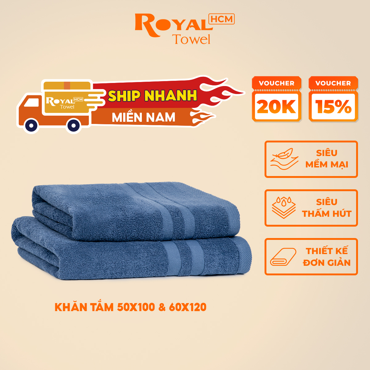 Khăn tắm 50x100cm 60x120cm Royal Towel 100% cotton dày dặn thấm hút, không đổ lông, dùng cho gia đình, spa, khách sạn