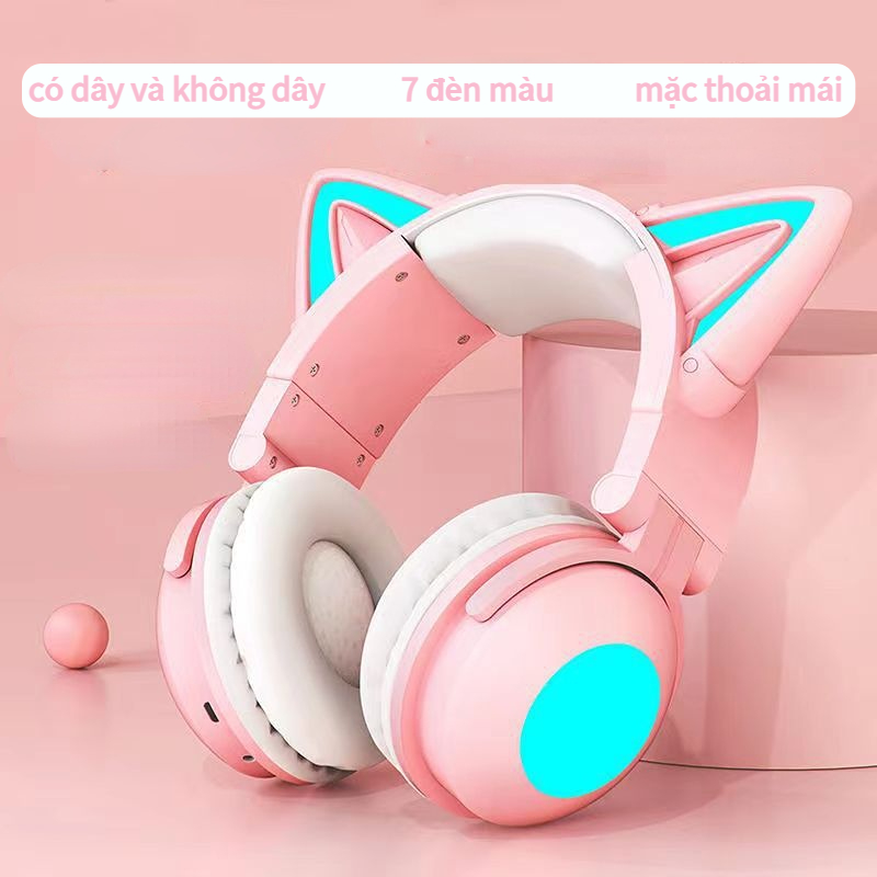 IIYBC Tai nghe bluetooth gắn tai mèo phát sáng hai chiều trò chơi thể thao điện tử tai mèo