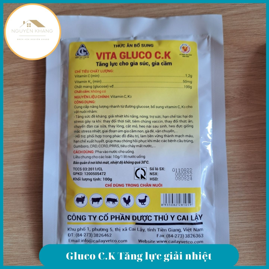 Thuốc bổ sung VIta Gluco C.K tăng lực giải nhiệt cho gia súc gà đá, gà chọi túi 100gr