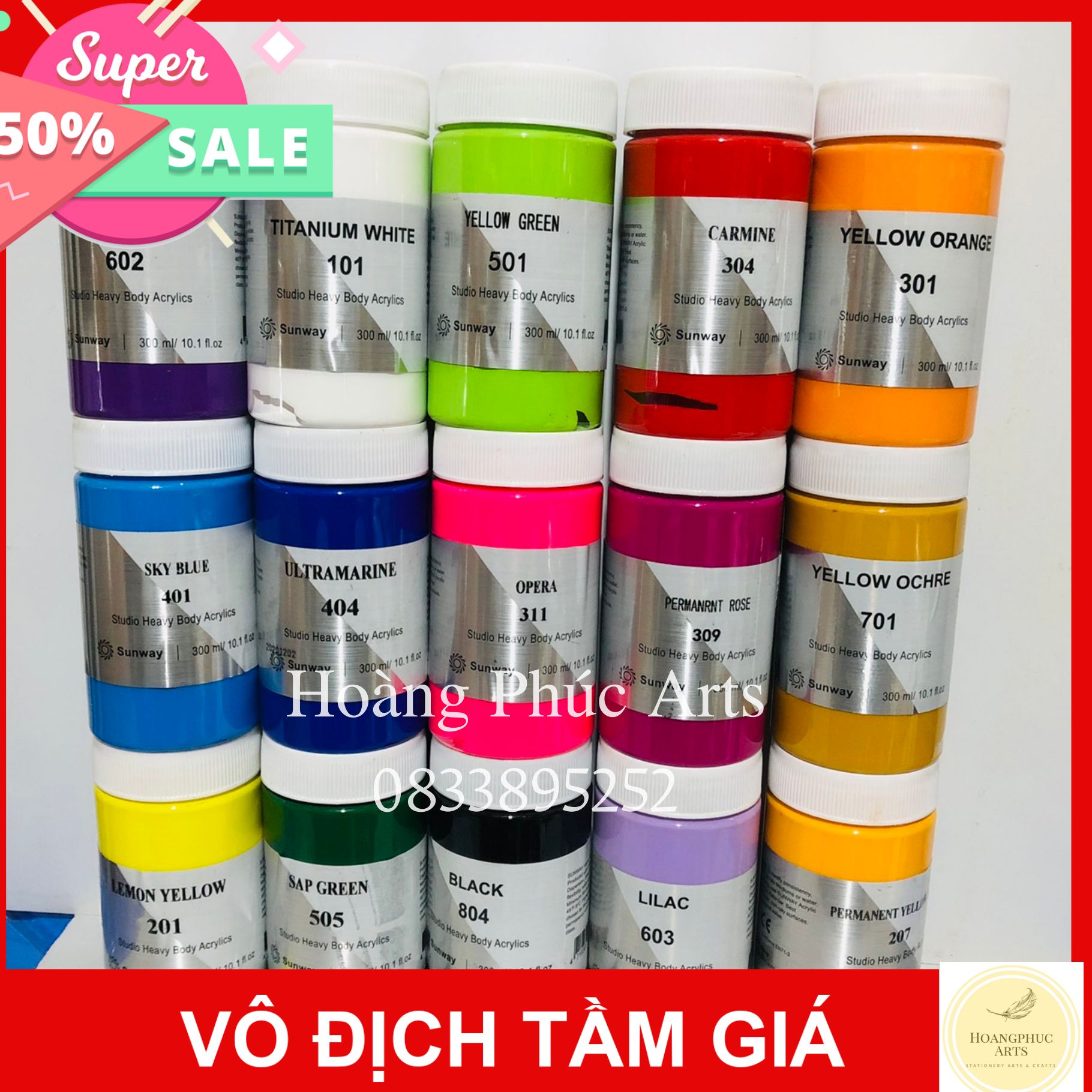 Màu acrylic SUNWAY 300ml  - Màu vẽ tường, vẽ vải