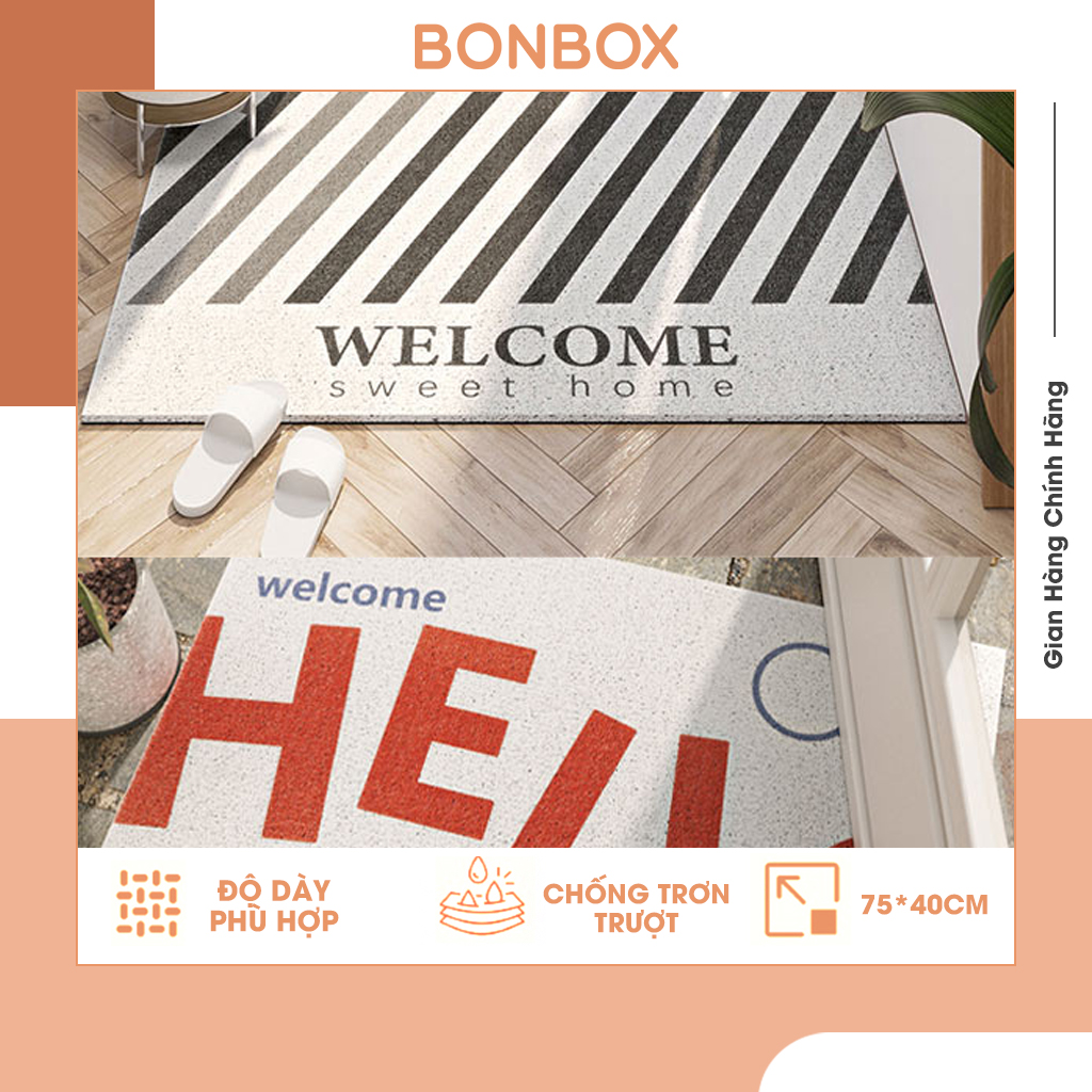 Thảm nhựa rối PVC chùi chân chống trơn trượt 75 40cm BONBOX BMV20 bền đẹp