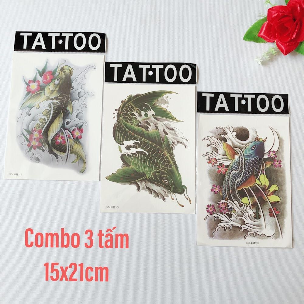 [HCM]Combo 3 tấm hình xăm dán 15x21cm cá chép xanh tuyệt đẹp (Mua 2 tặng 1. Chọn mẫu tùy thích)