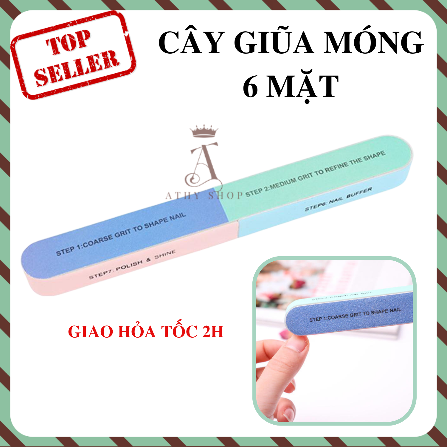 GIŨA & ĐÁNH BÓNG MÓNG TAY 6 MẶT 18x1.6x2cm nhiều mặt giũa đa chức năng dụng cụ dũa móng tay chân loại xịn tốt dài cao cấp đẹp giá rẻ đồ nghề làm móng chuyên nghiệp loại dày ATHY SHOP