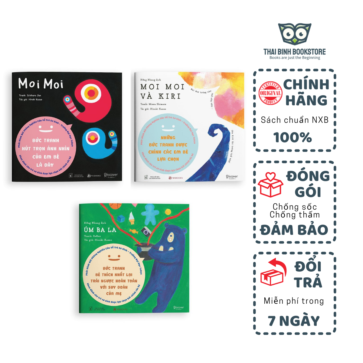 Sách - Ehon Nhật Bản - Moi Moi Và Những Người Bạn - Combo Bộ 3 Quyển (Bé Từ 0-2 Tuổi) - "MOI MOI Bức Tranh Thu Hút Mọi Ánh Nhìn Của Em Bé Là Đây" ; "Úm Ba La" ; "Moi Moi Và Kiri" - Thái Bình Bookstore