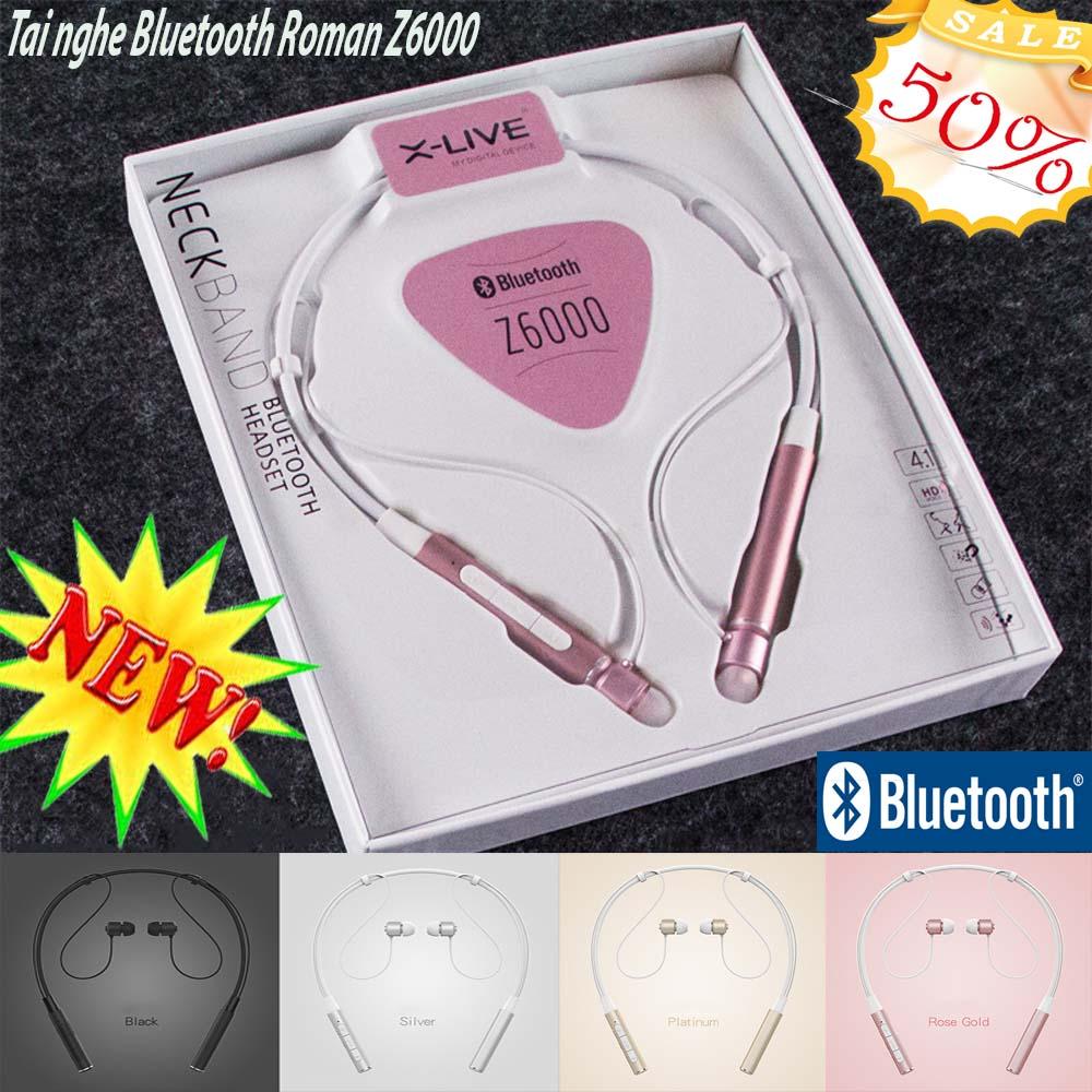Tai nghe bluetooth, Tai nghe nhét tai không dây cao cấp bluetooth v 4.1 Roman z6000, Thiết kế độc đáo, thuận tiện cho việc luyện tập thể thao cũng như đi đường, pin 160mAh nghe nhạc liên tục 5-8h, BH 1 năm bởi Trademard