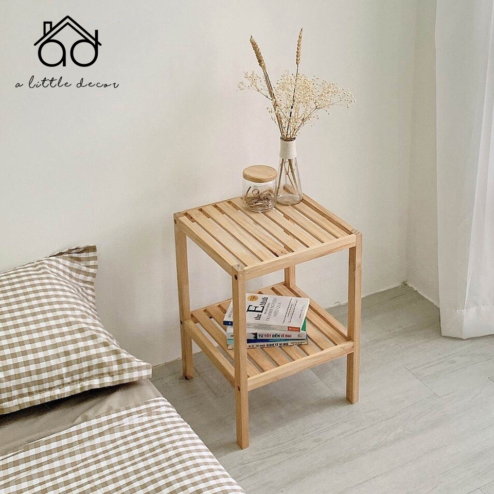 Kệ gỗ tab đầu giường 2 tầng A Little Decor - Kệ gỗ đầu giường 2 tầng tự lắp ráp - Kệ gỗ vuông 2 tầng đa năng decor