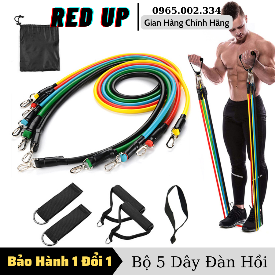 Bộ 5 dây ngũ sắc đàn hồi tập thể hình, Dụng cụ tập thể dục tại nhà, Bộ dây ngũ sắc tập gym tập full body, Dụng cụ tập gym tại nhà dây chắc chắn, gọn nhẹ, đàn hồi tốt