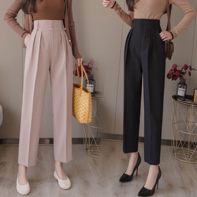 Quần baggy lưng cao 3 khuy ôm eo tôn dáng quần tây nữ xưởng may Ngọc Anh