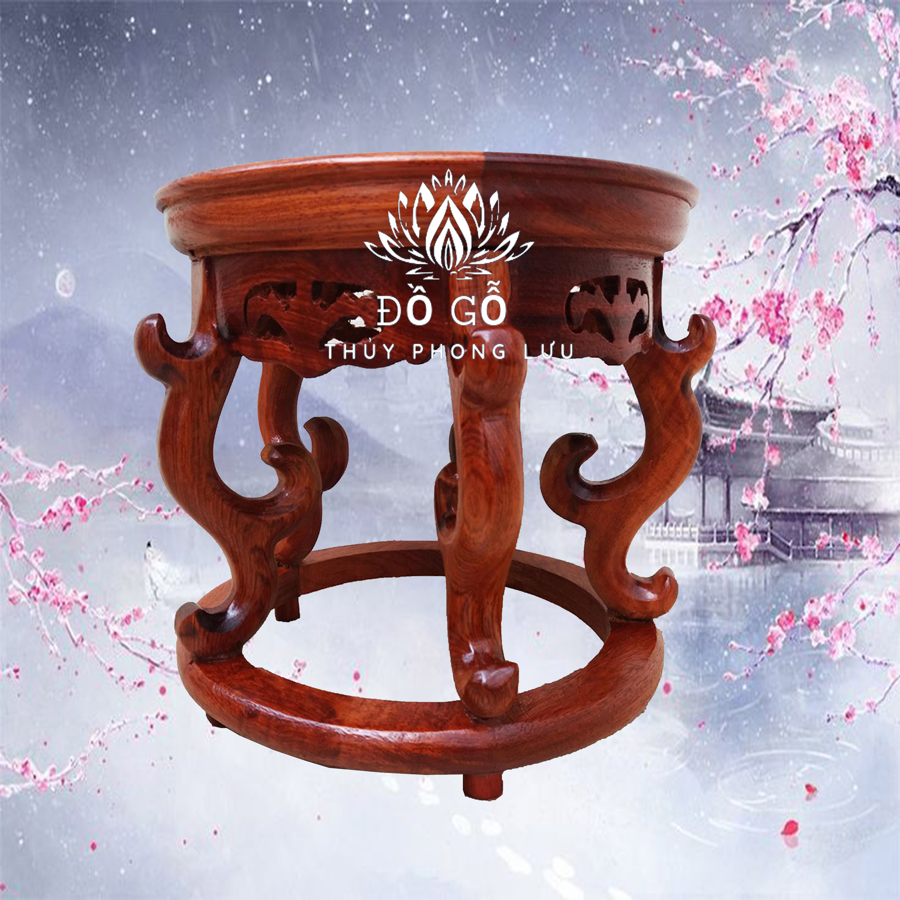 Đôn khuyên đế bát hương gỗ hương kỷ tròn cao 20cm