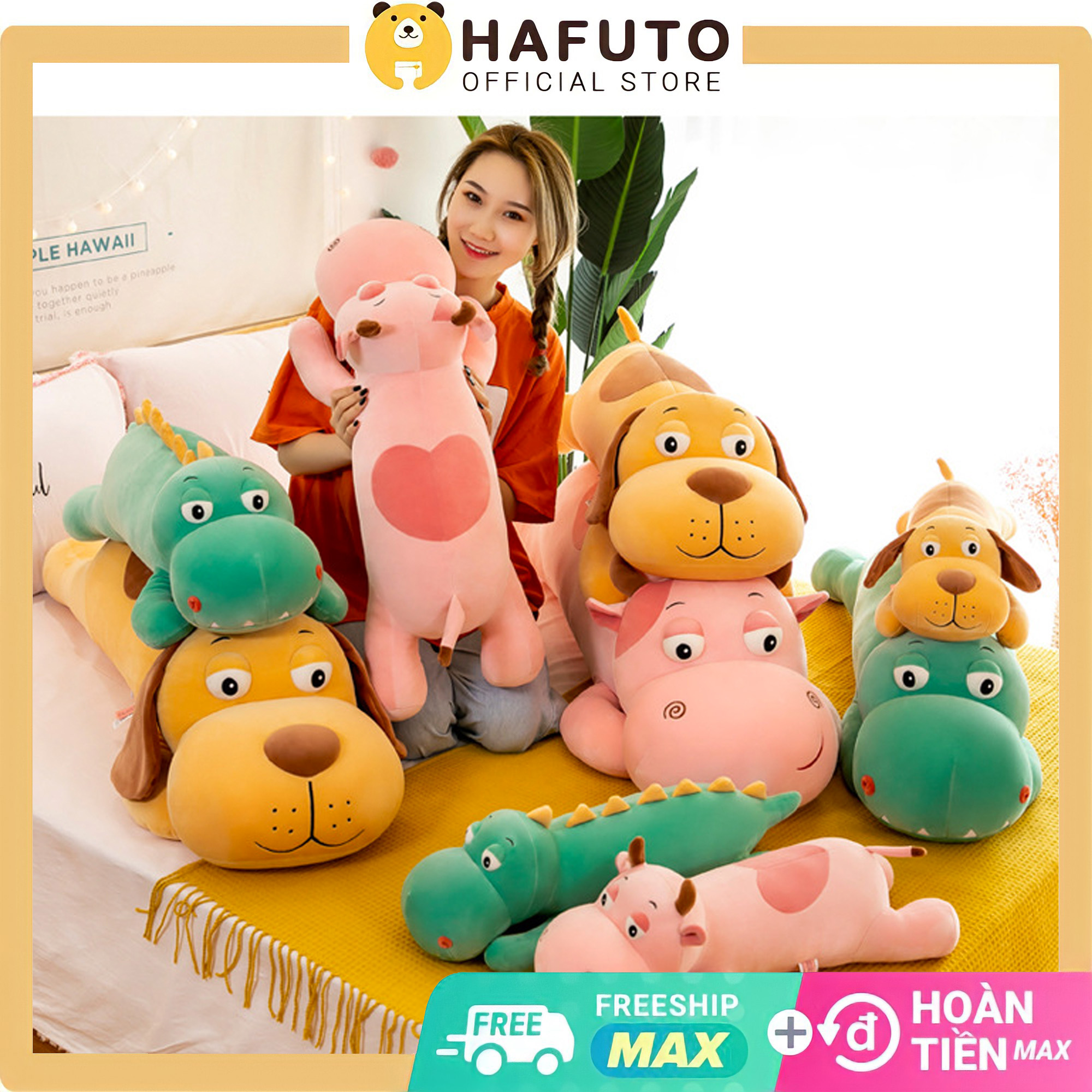 [Hàng Cao Cấp] Gấu Bông Khủng Long, Bò, Chó Nằm Mắt Lồi Hafuto, Gối Bông Dễ Thương Làm Gối Ôm, Quà Tặng Cho Mọi Lứa Tuổi
