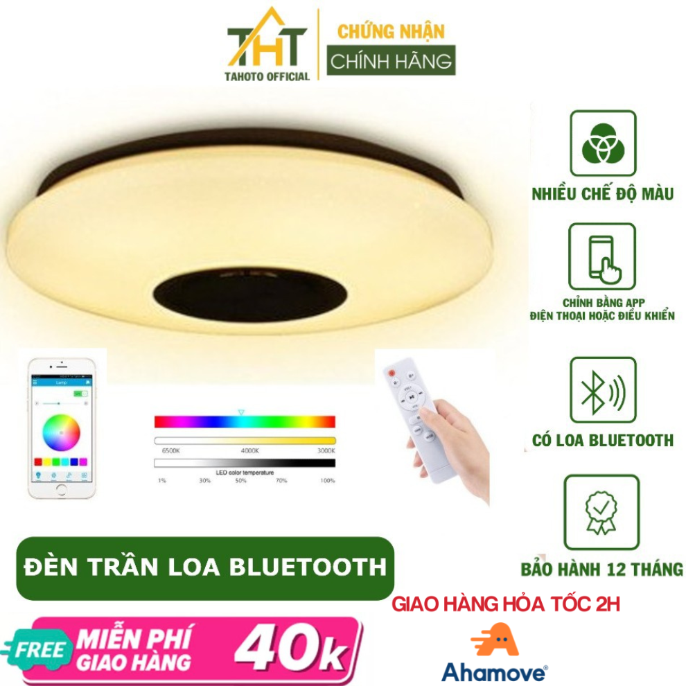 Đèn led ốp trần loa bluetooth TAHOTO chỉnh app điện thoại điều khiển từ xa