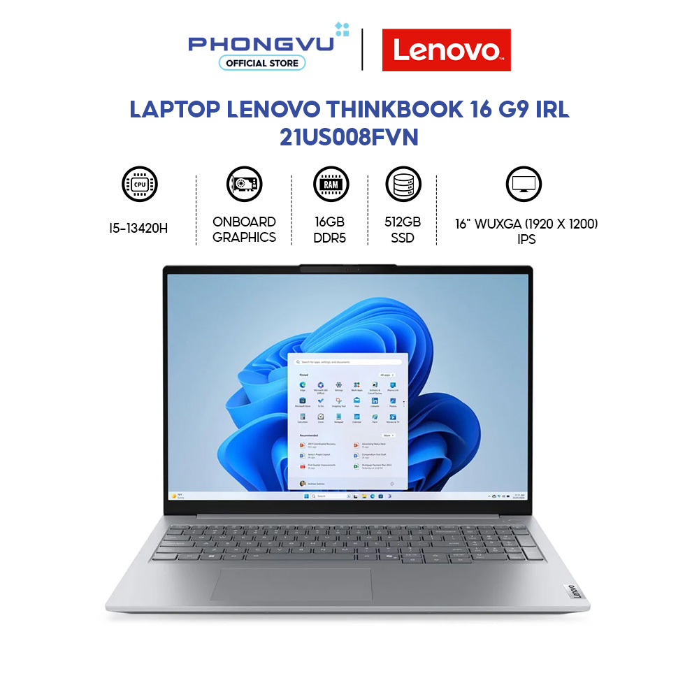 Laptop Lenovo Thinkbook 16 G9 Irl - 21Us008Fvn (I5-13420H/ 16Gb/ 512Gb/ Windows 11 Home Sl, English) - 24-Month Warranty Giá 29,190,000 Đồng*Miễn phí vận chuyển
