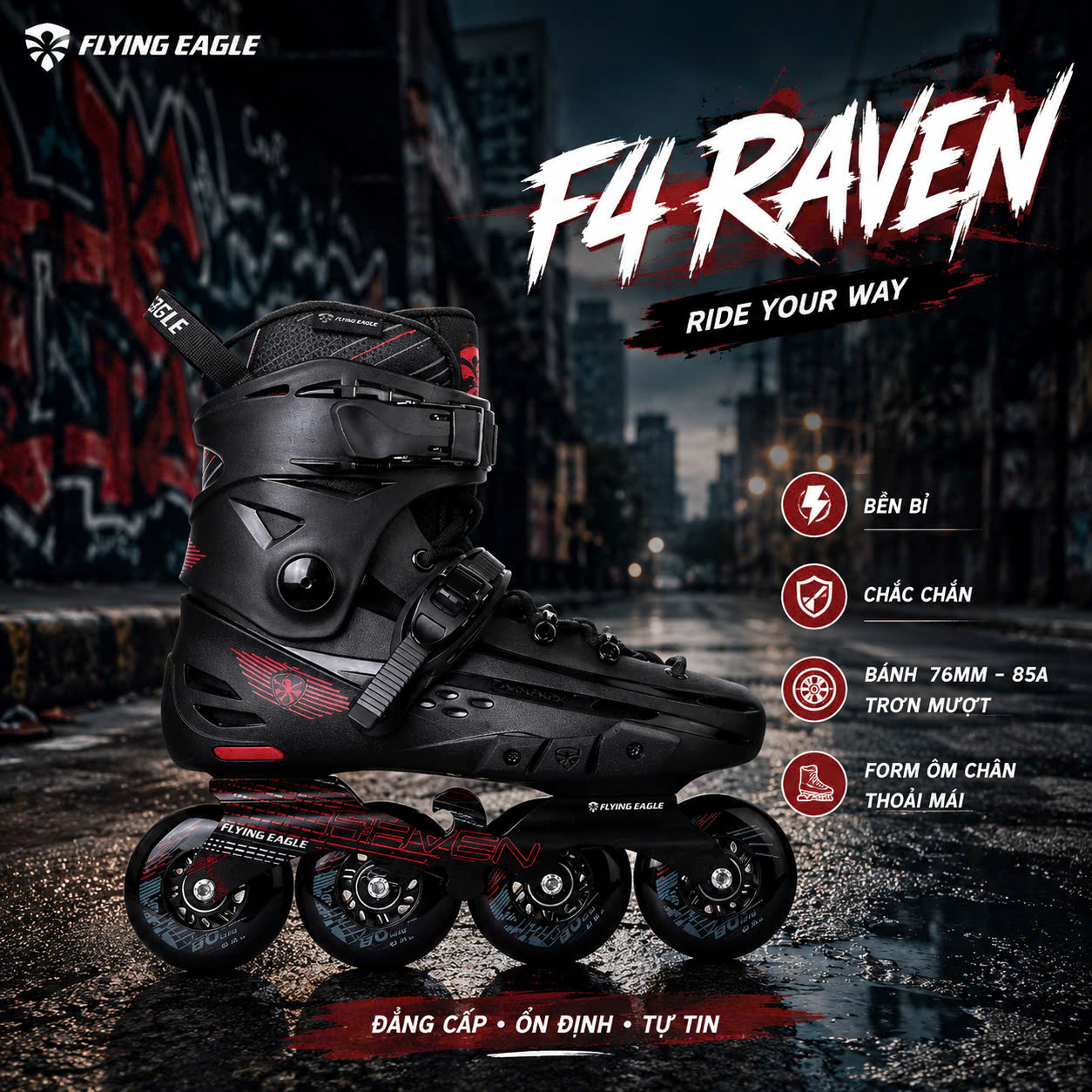 [Xả kho bỏ mẫu] Giày Patin Người Lớn Flying Eagle F4/F4+ Raven Chính Hãng
