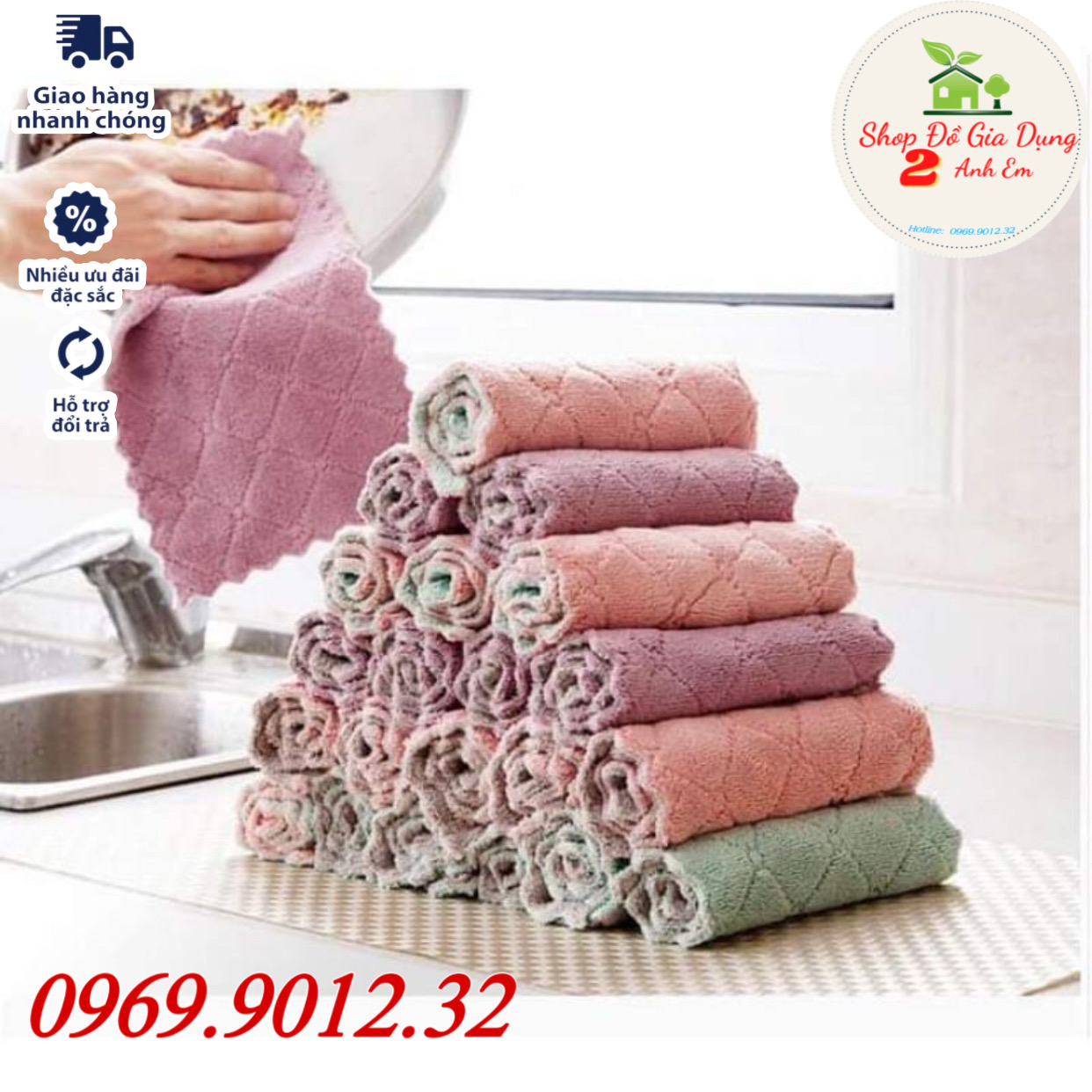 Set 10 khăn lau bếp đa năng siêu thấm nước, Bông lau tay nhà bếp siêu thấm hút, khăn lau tay đa năng mềm mại