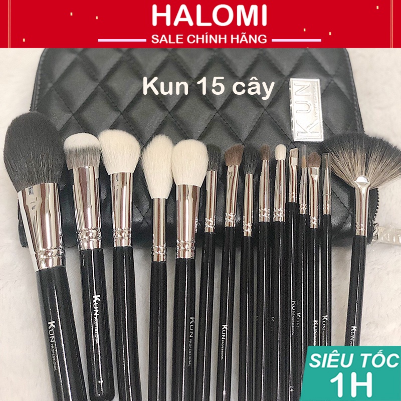 Bộ cọ trang điểm Kun 15 cây siêu tiện dụng dành cho makeup chuyên nghiệp lông thú siêu mềm bám phấn