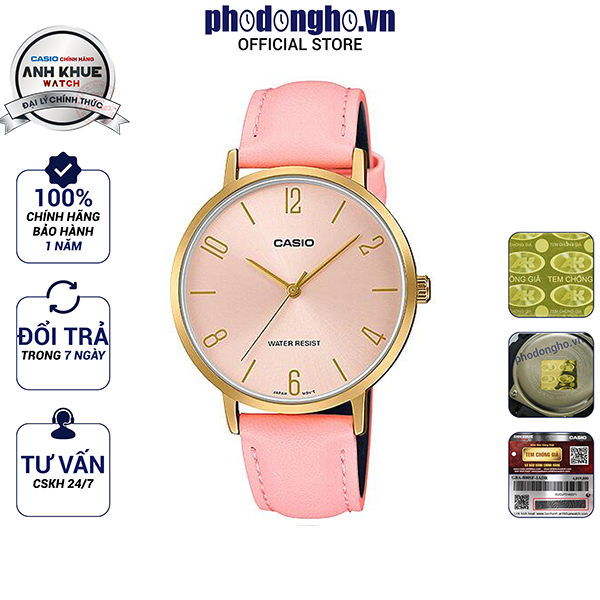 Đồng hồ nữ dây da casio anh khuê ltp-vt01gl-4budf