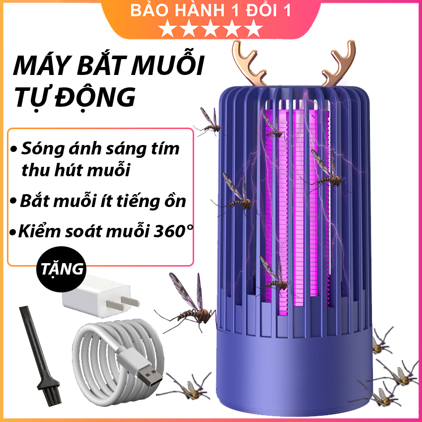 Đèn bắt muỗi, côn trùng tự động, đèn bẫy muỗi, đèn diệt muỗi 360 độ thông minh sử dụng sóng ánh sáng kết hợp mô phỏng hơi thở con người