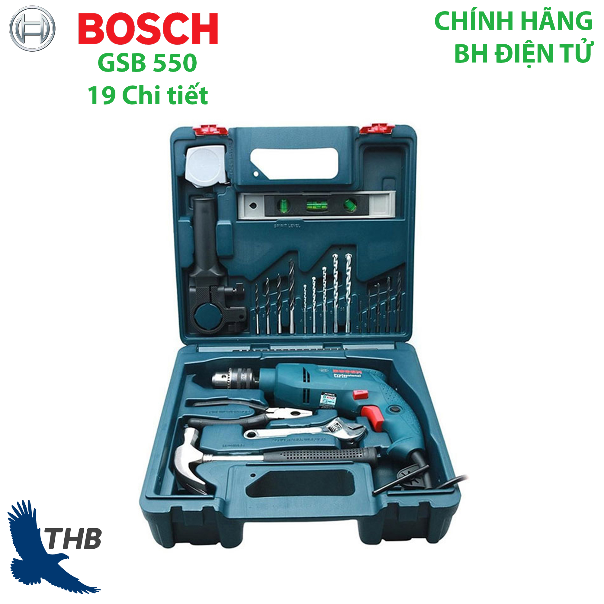 Máy khoan động lực Bosch GSB 550 SET 19 món, Bảo hành 12 tháng