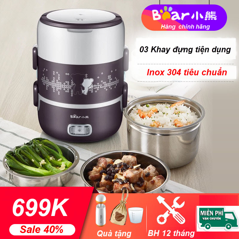 Hộp cơm điện 3 tầng bear dfh-s2123 - hộp cơm điện văn phòng inox cao cấp hút chân không bear dfh s2123 - hộp cơm hâm nóng inox cao cấp hút chân không 3 ngăn bear dfh s2123