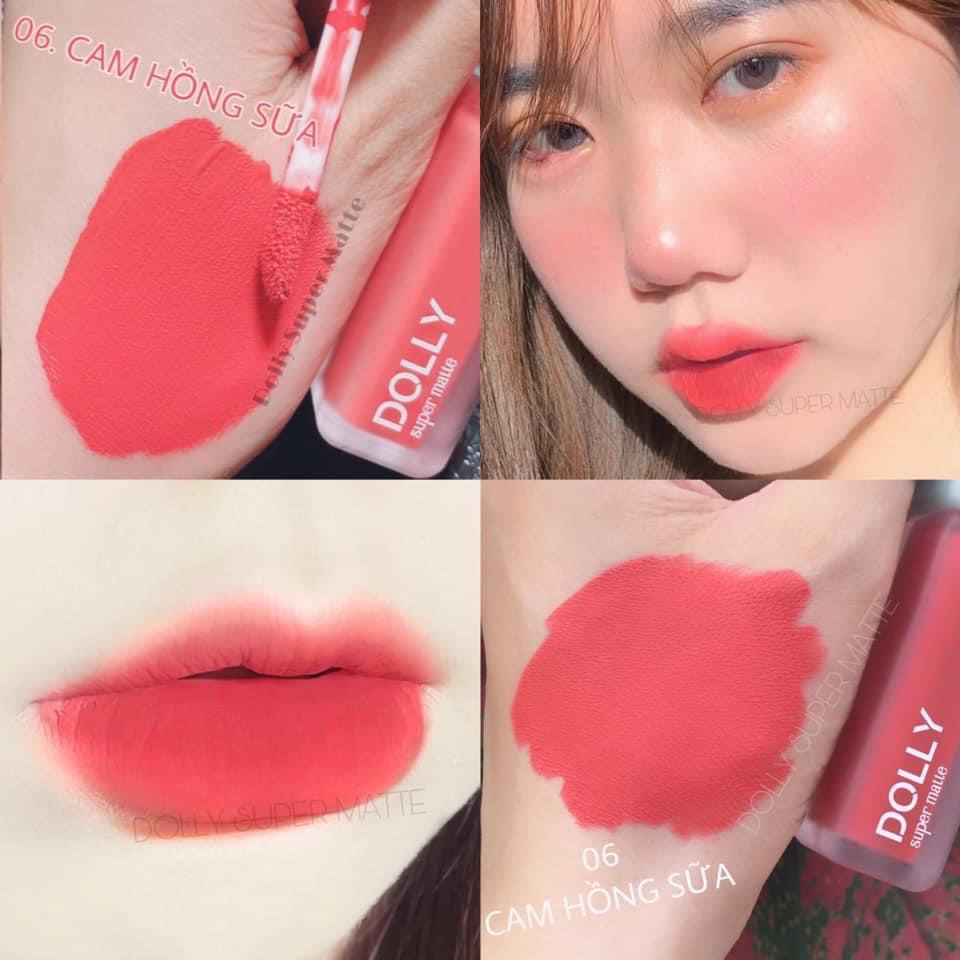 Son kem lì màu hồng Dolly super matte, son kem lì không chì bền màu lâu trôi