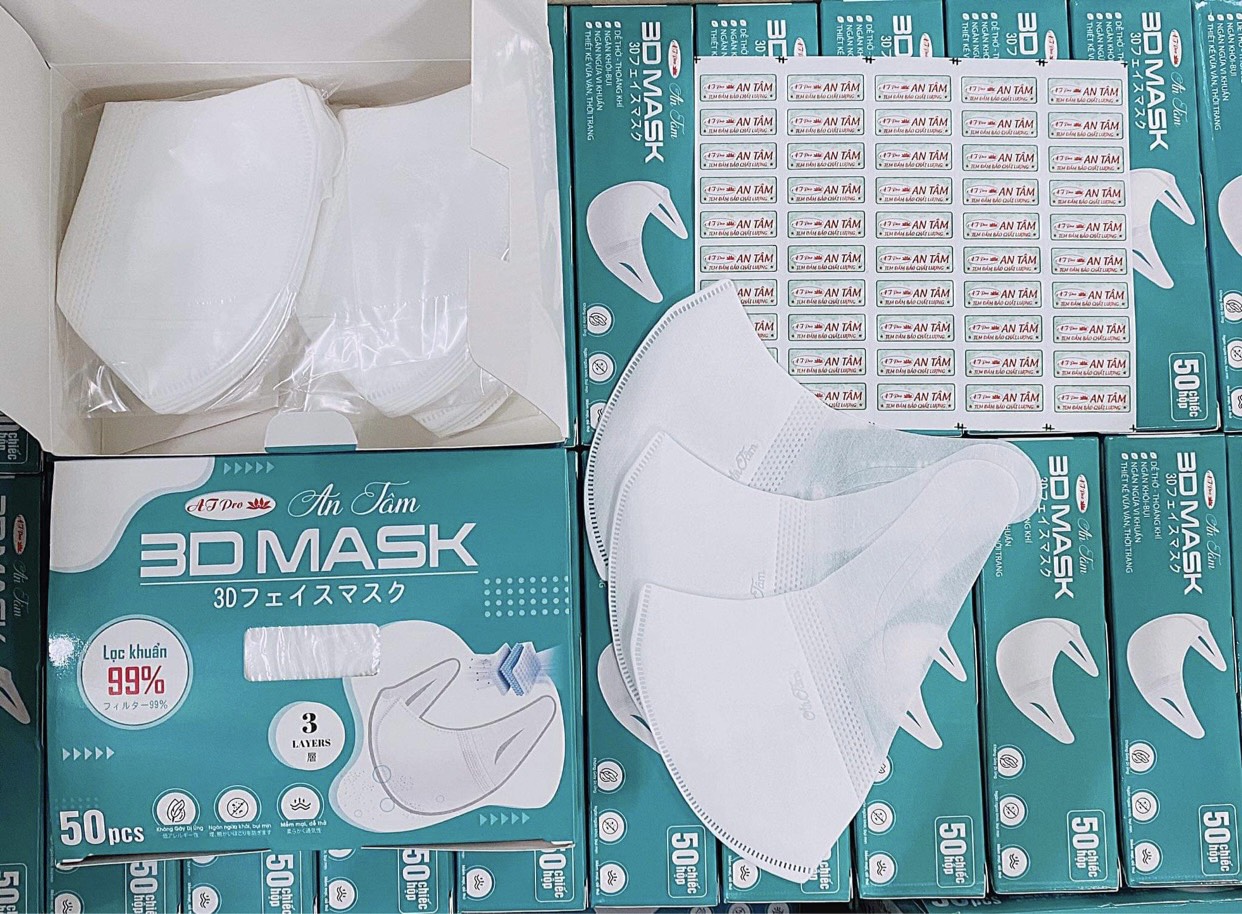 Chỉ 600đ/chiếc. Khẩu trang 3D Mask hộp 50 cái kháng , có logo tem niêm phong, đạt tiêu chuẩn ISO và kiểm định Bộ Y Tế, Khẩu trang y tế 3D Mask