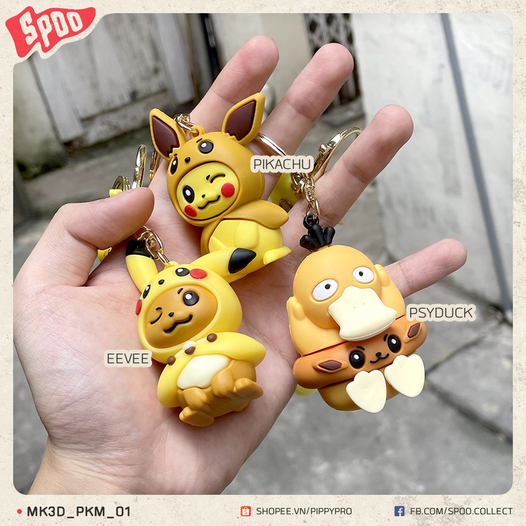 Móc Khóa PVC Pokemon Pikachu Eve Psyduck Cosplay 3D Dễ Thương Chibi Cute