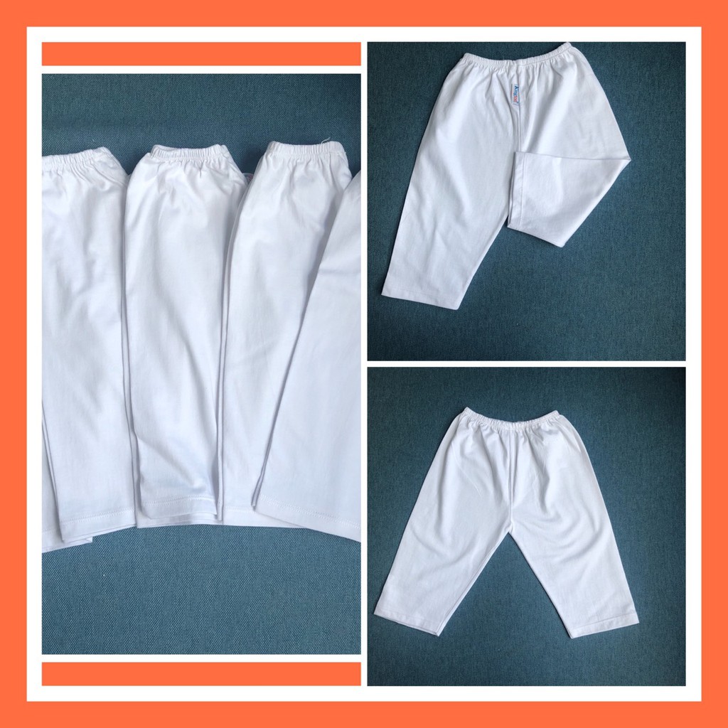 combo 5 Chiếc Quần dài trắng, quần cotton 100% cho bé trai bé gái mặc nhà size từ 4kg - 24kg