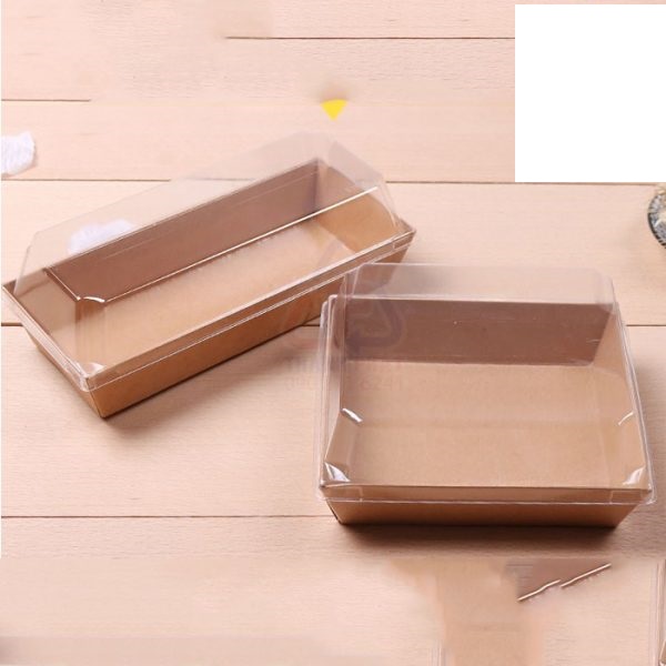 Hộp giấy Kraft E1985 đựng bánh – Hộp giấy kraft chữ nhật nắp nhựa trong