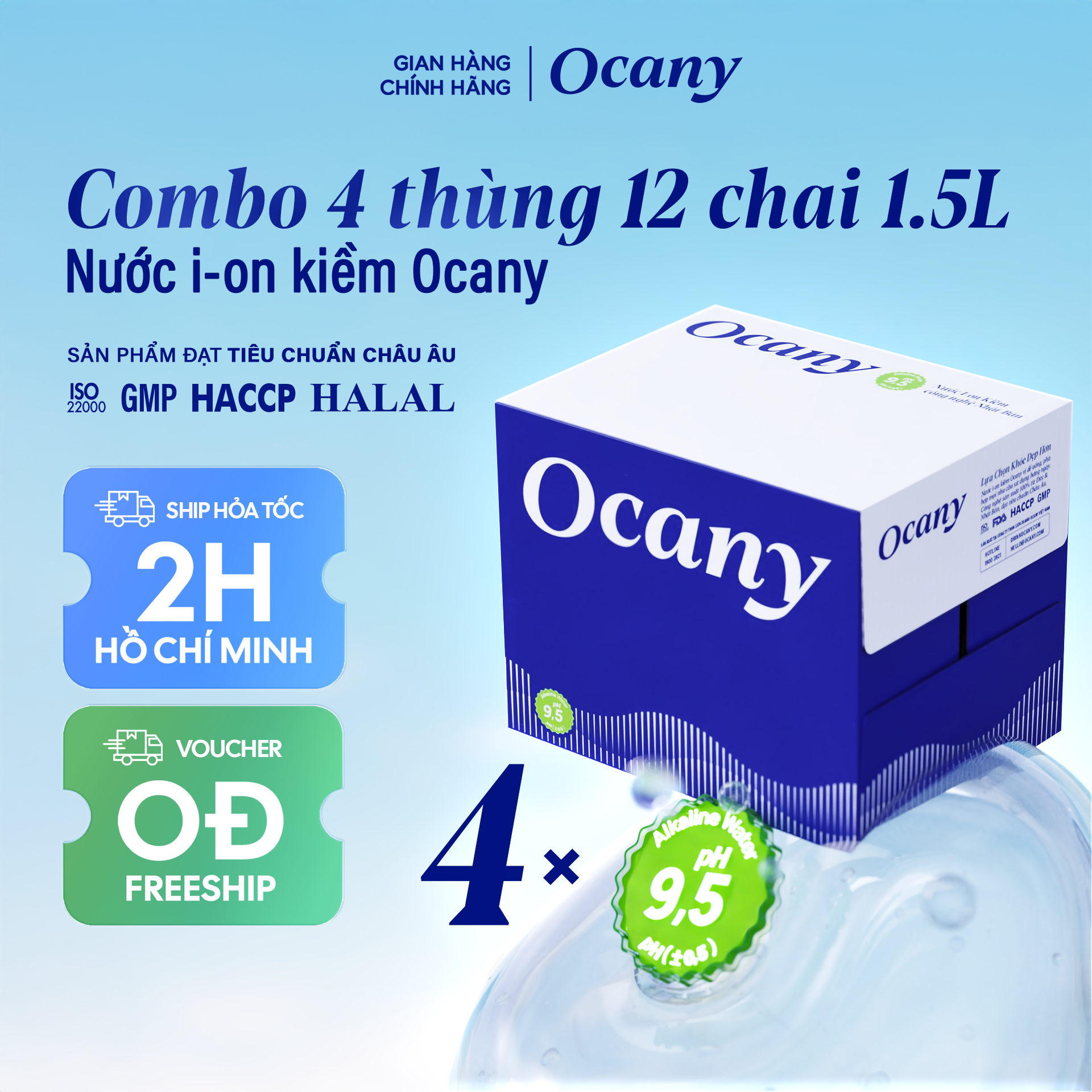 Combo 4 thùng 12 chai nước ion kiềm Ocany chai 1.5l