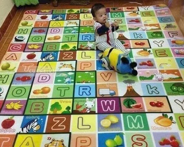 [siêu rẻ] Thảm chơi 2 mặt cho bé loại 2m5 x 2m, chất liệu cotton mút, chống trơn, phù hợp tất cả loại sàn, có kèm túi xách