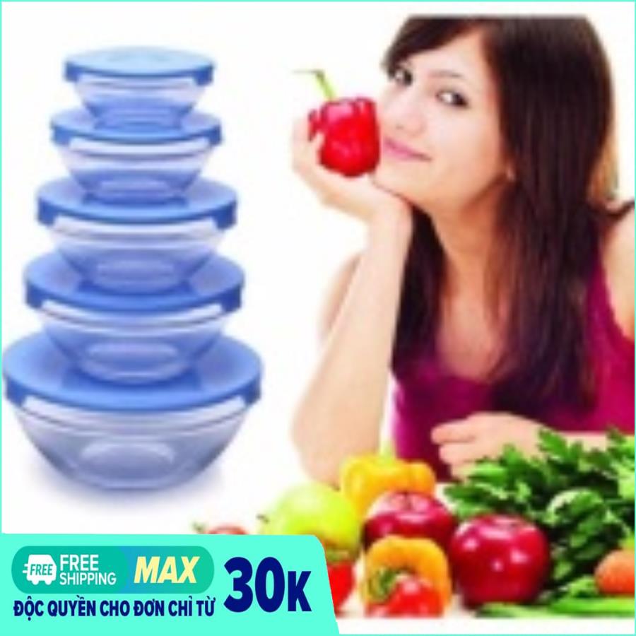 Bộ 5 bát thủy tinh đựng thực phẩm thông minh, tiện dụng