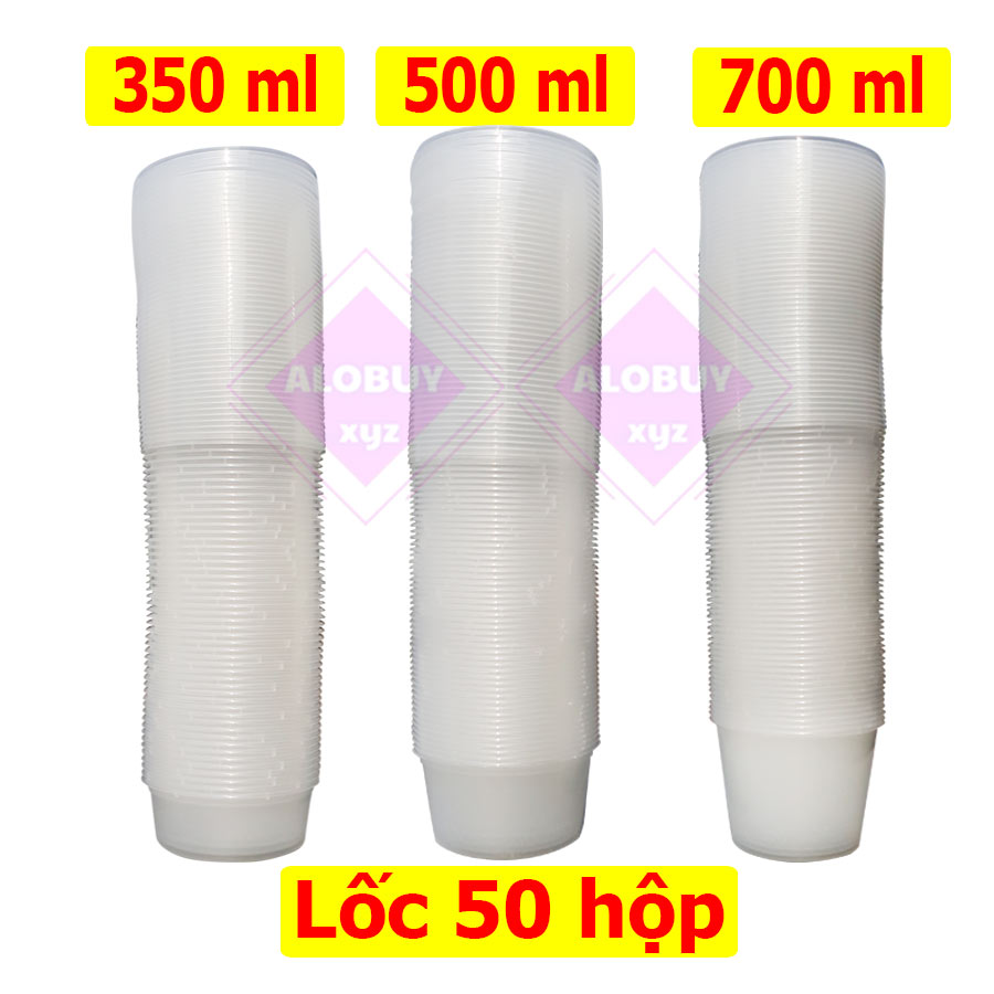 Lốc 50 hộp nhựa đựng thực phẩm tròn có nắp Microwave trong suốt - dung tích 350ml 500ml 700ml.