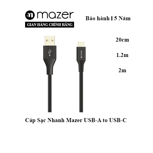 Dây cáp sạc mazer alu.dura.tek usb-a to usb-c cable 3.1a