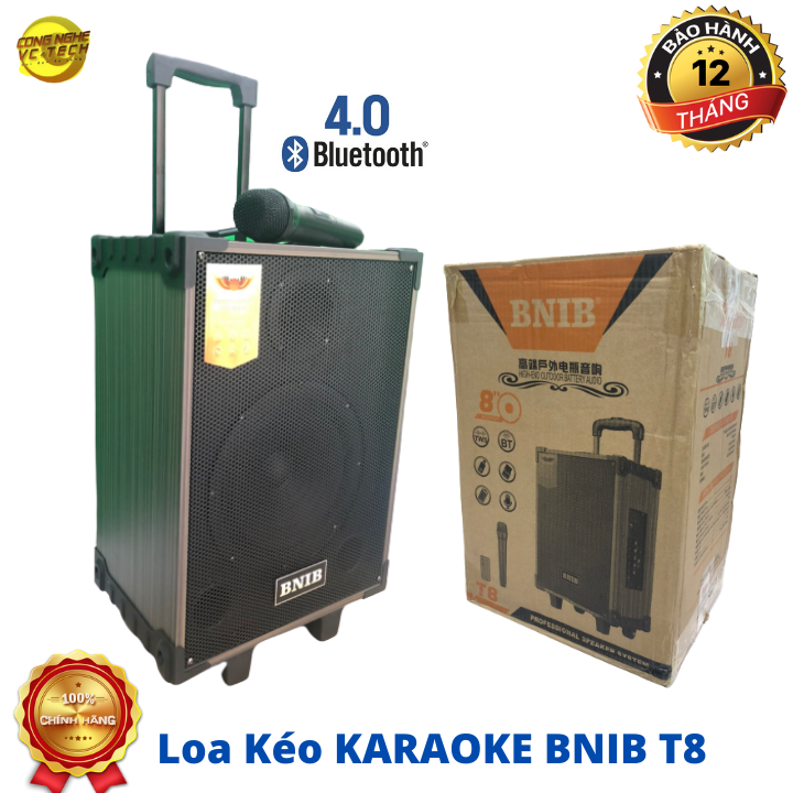 Loa Kéo Karaoke Bluetooth BNIB T8 Bass 20cm - BH 12 tháng (Tặng micro k dây)-Sản phẩm mới nhất 2020