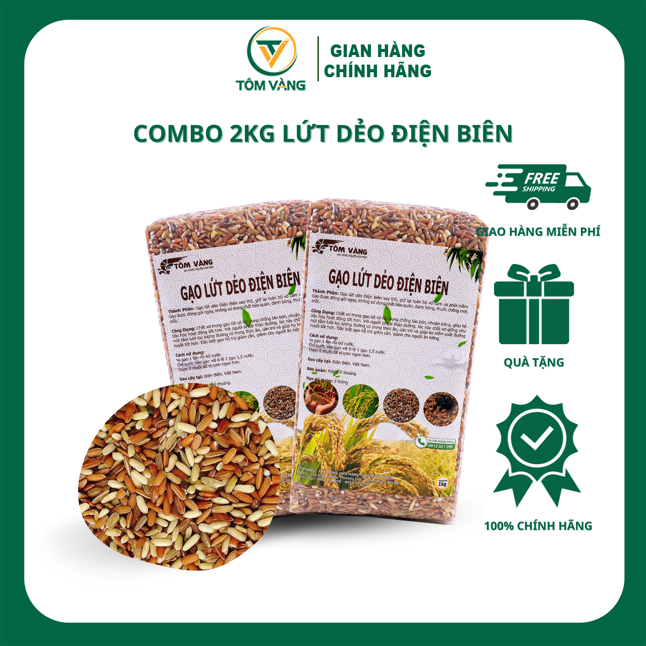 Combo 2kg gạo lứt dẻo điện biên