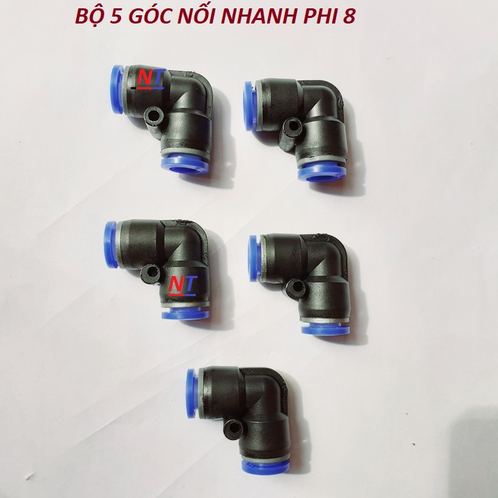 Bộ 5 cút góc nối nhanh vừa ống 8mm | cut nối vuông góc cho ống 8mm trong hệ thống phun sương | Đầu nối khí nén Góc đường kính 8mm | góc vuông nối nhanh 8mm máy phun sương