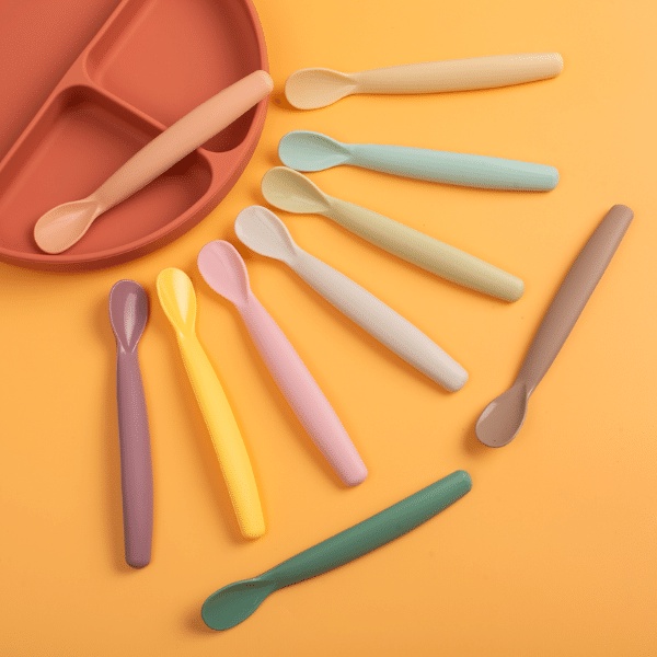 Thìa silicone ăn dặm cán dài , muỗng silicon cán dài thương hiệu baby'si cho bé ăn dặm