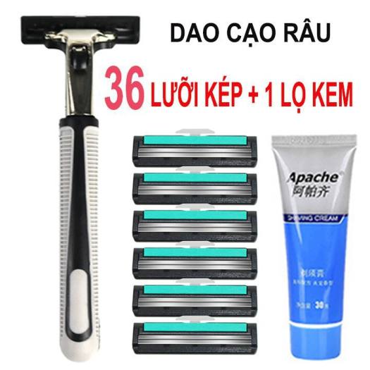 Dao cạo râu, dao cạo râu lưỡi kép, dao cạo râu 36 lưỡi kép, Bộ dao cạo râu tặng kèm lọ kem cạo râu Bao gồm 1 cán cạo + 36 lưỡi dao cạo + 1 lọ kem